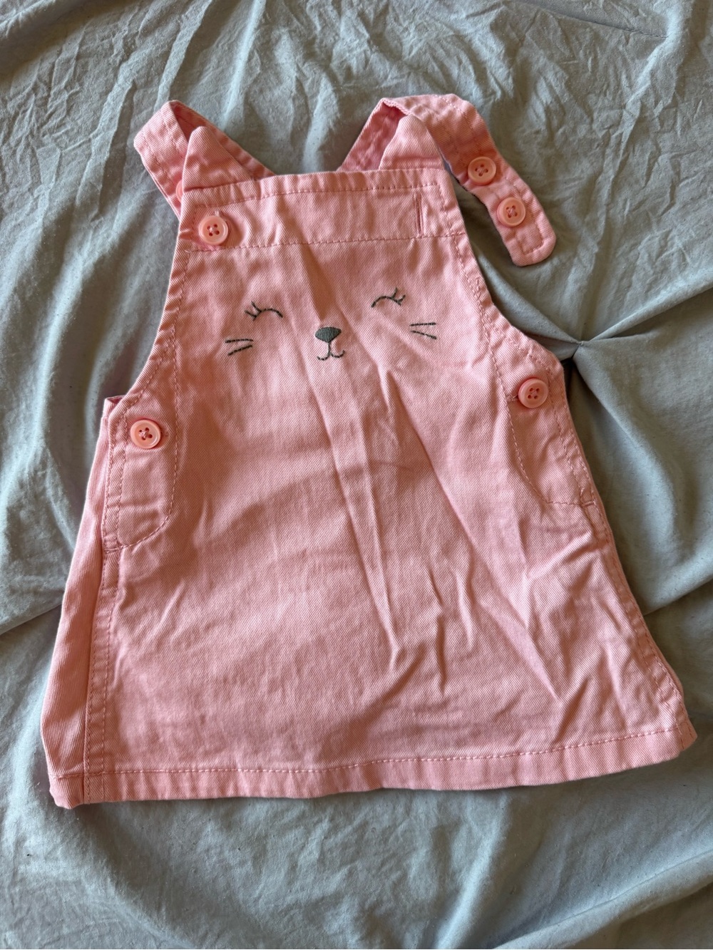 Just for You by Carters Pink Baby Girl Overall Dress with Embroidered Cat Face